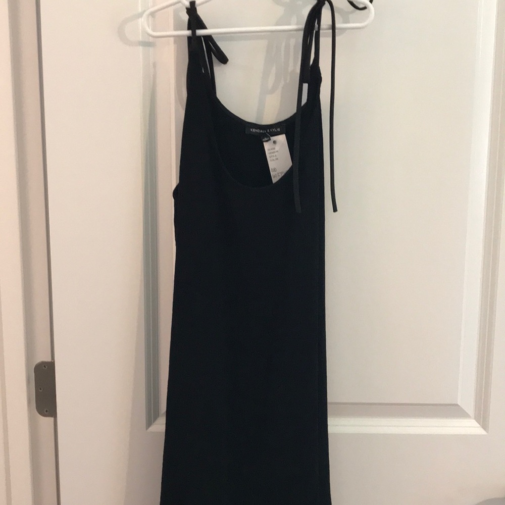 Black ribbed dress with tie straps